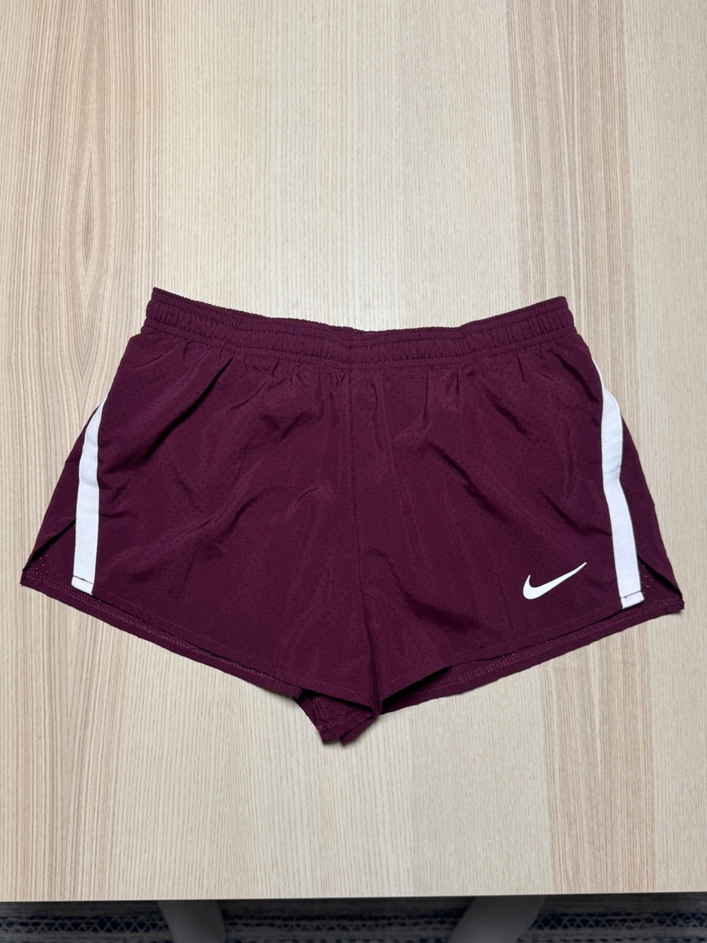 Nike Maroon Athletic Shorts with White Side Panels